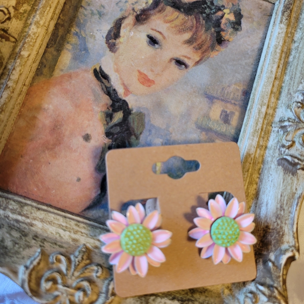 Vintage Pink Daisy Clip-On earrings ~ 1960s Mod ~ Flower Power~ Cute!